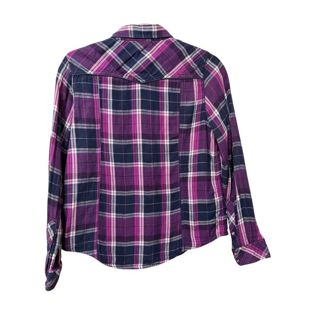 Bit & Bridle Womens Purple Plaid Western Snap Shirt Horse Embroidery Medium - Picture 2 of 8